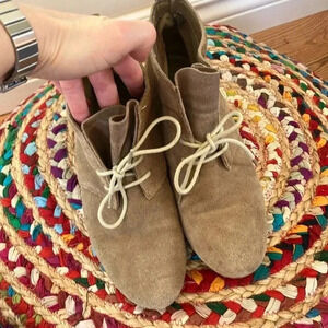 Nine  West beige suede leather small wedge ankle boots